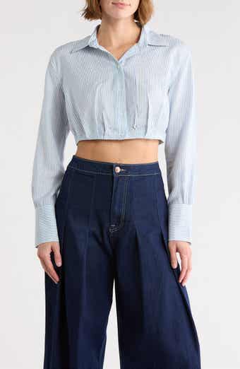 Vigoss Striped Pleated Cropped Shirt