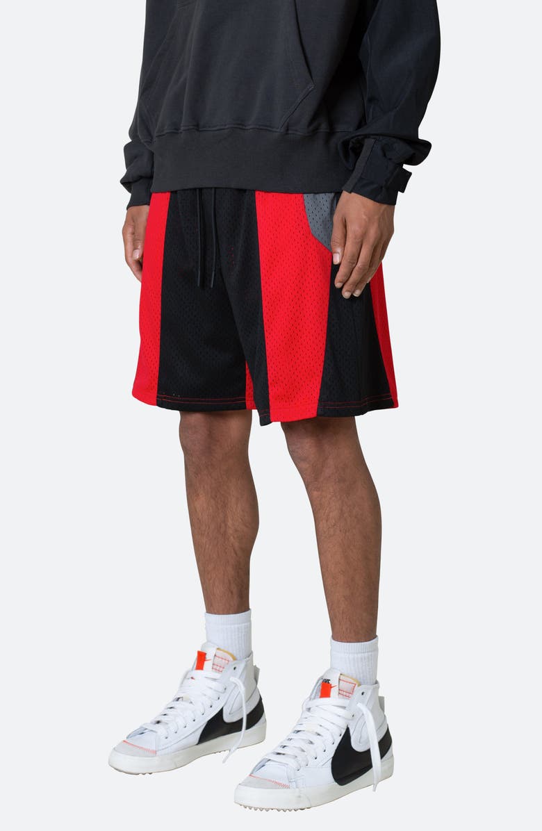 mnml Mesh Paneled Shorts, Alternate, color, Black/ Red
