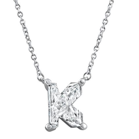 Diamond "K" Initial Pendant 18" Necklace 14K Gold Lab Grown