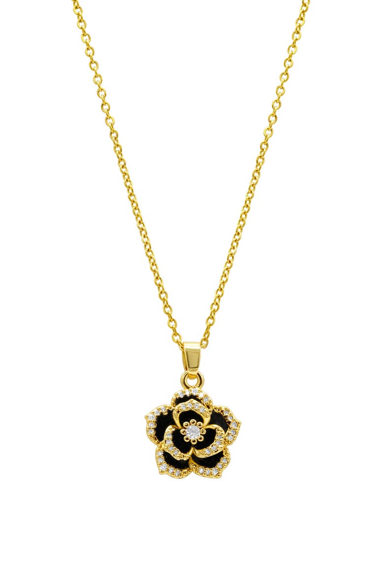 Crystal & Carnelian Flower Pendant Necklace, Main, color, BLACK