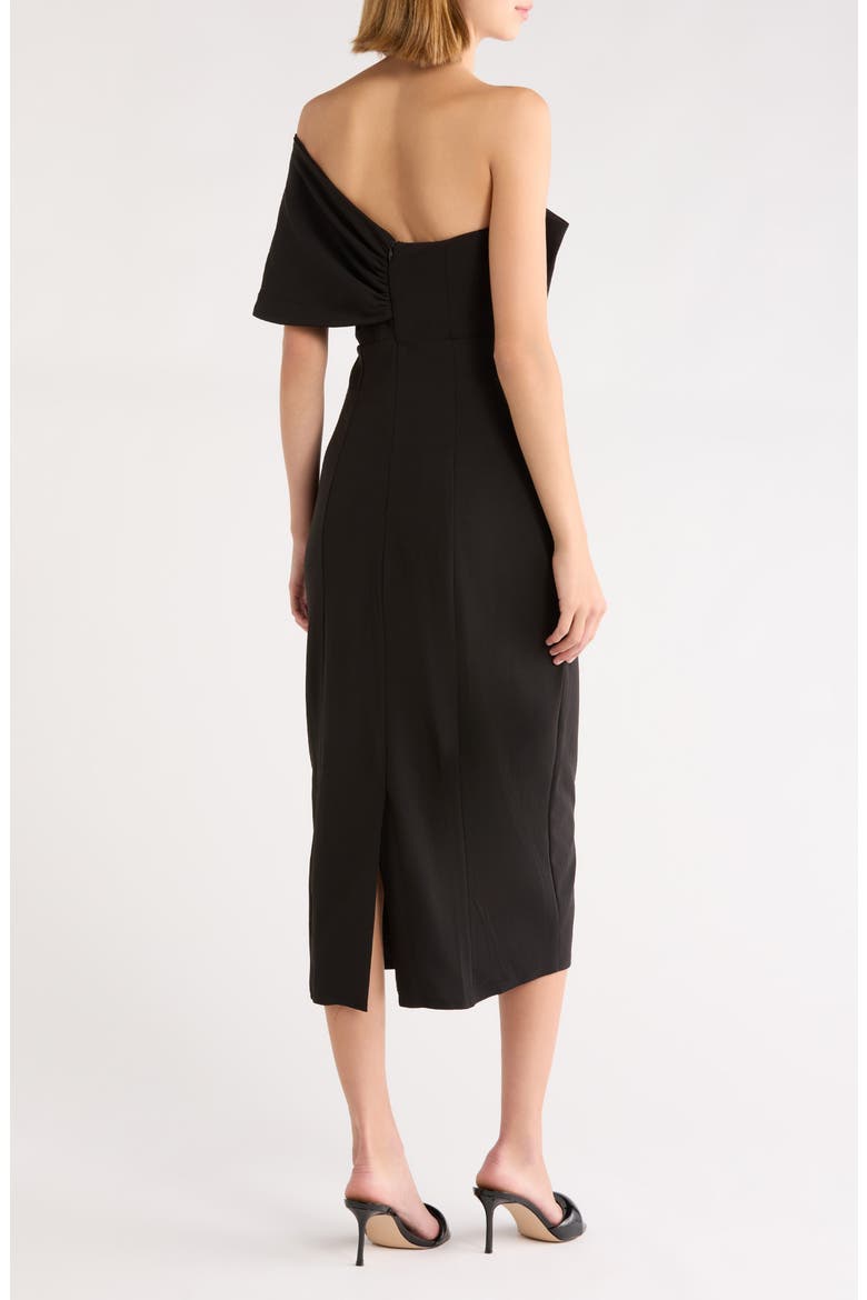 Vibiana Bow One-Shoulder Midi Dress, Alternate, color, BLACK