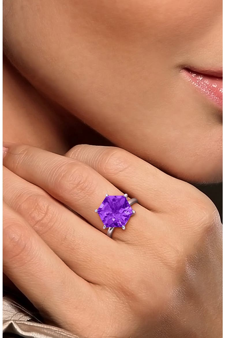 Amethyst Hexagon Solitaire Ring, Alternate, color, PURPLE