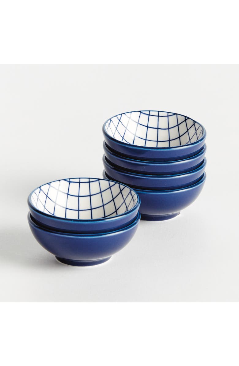 Napa Home & Garden Stria Grid Dip Bowls, Set of 6 - Dark Blue/White Ceramic, Alternate, color, Blue