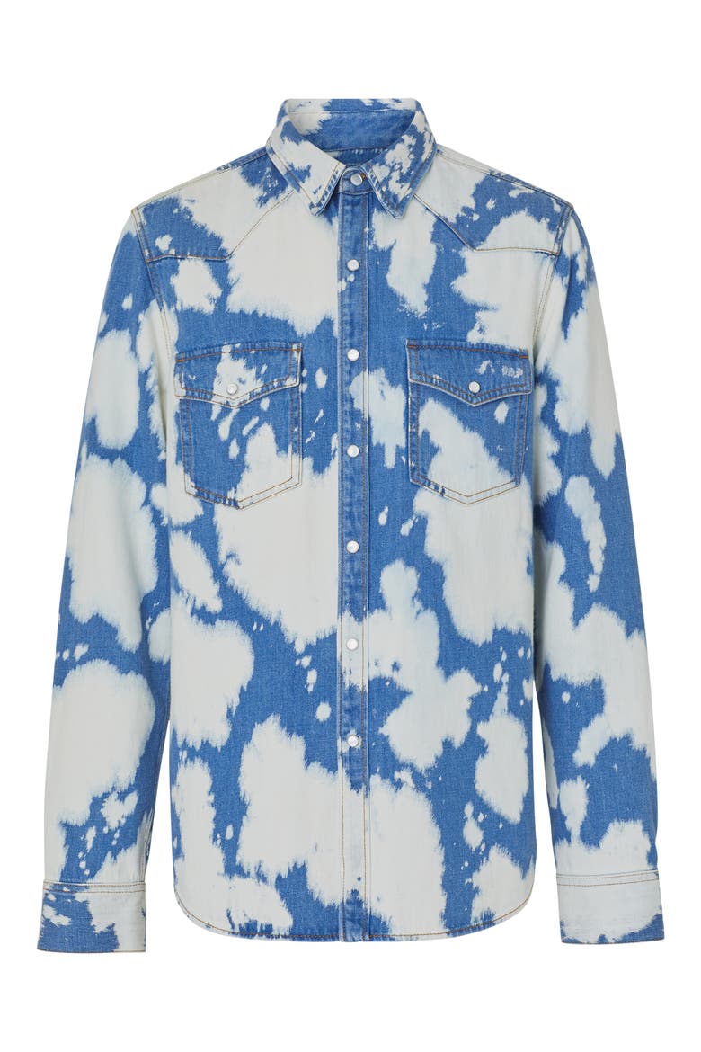 Bleach Denim Slim Fit Western Shirt, Alternate, color, LIGHT INDIGO