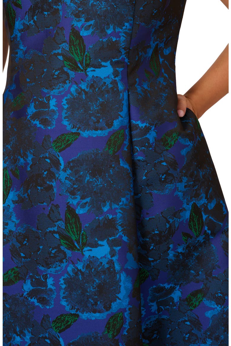 Ruffle Sleeveless Jacquard Dress, Alternate, color, BLUE MULTI