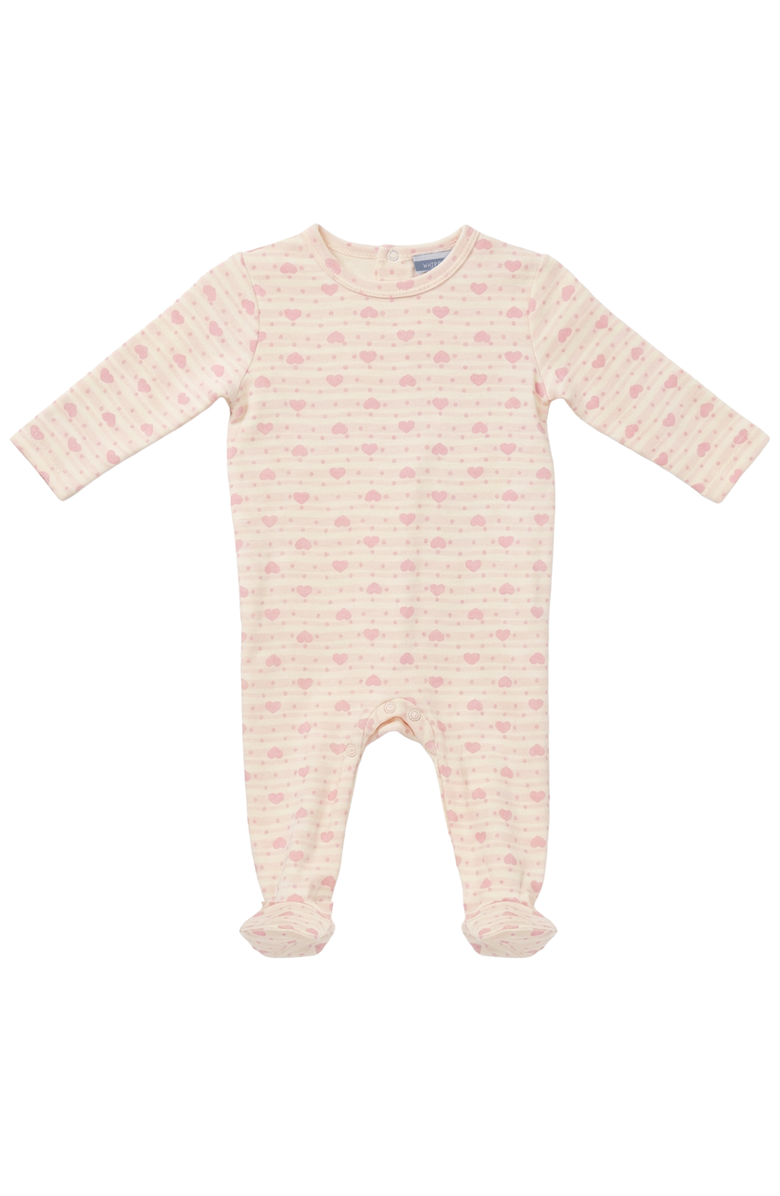 Whipped Cocoa Girl Striped Dotted Heart & Star Back Snap Footed Romper, Main, color, Pink