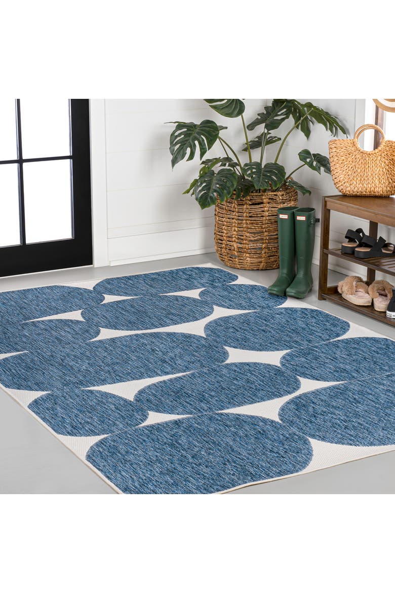 Rayna Modern Geometric Organic Shapes Indoor/Outdoor Area Rug, Alternate, color, Navy/Cream