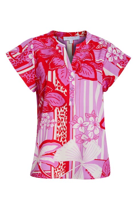 Barba Cass Tropical Flutter Sleeve Top