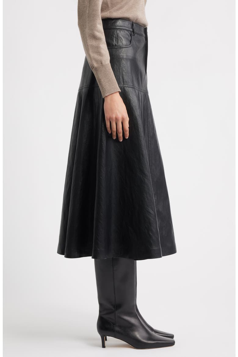 Rhea Faux Leather Midi Skirt, Alternate, color, BLACK