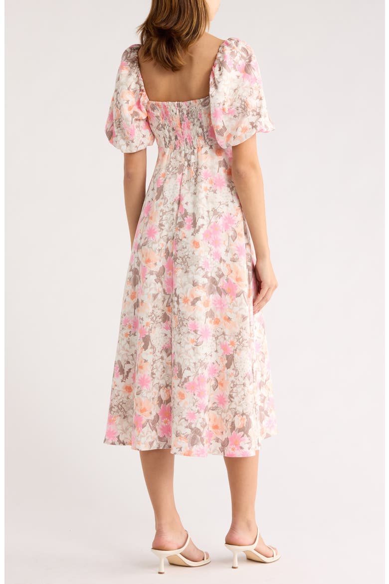 Twist Bodice Midi Dress, Alternate, color, PINK GARDEN PARTY