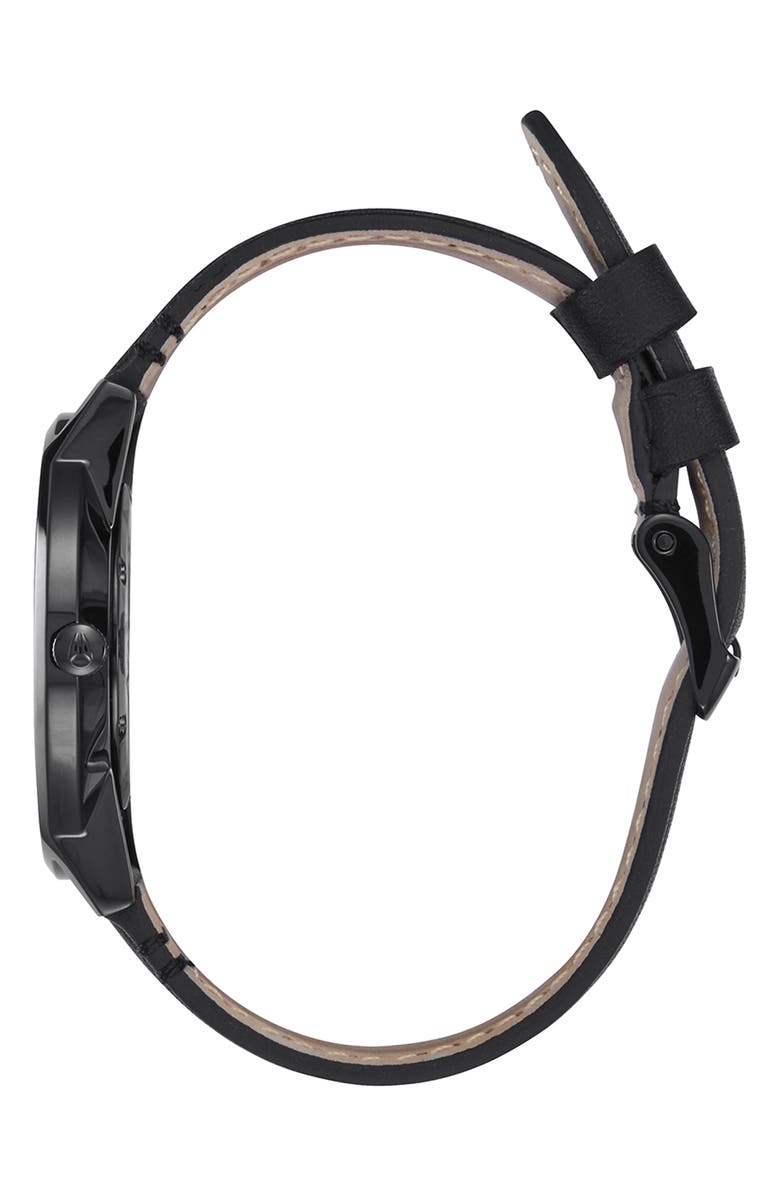 Nixon Porter Round Leather Strap Watch, 40mm, Alternate, color, Black/Gold