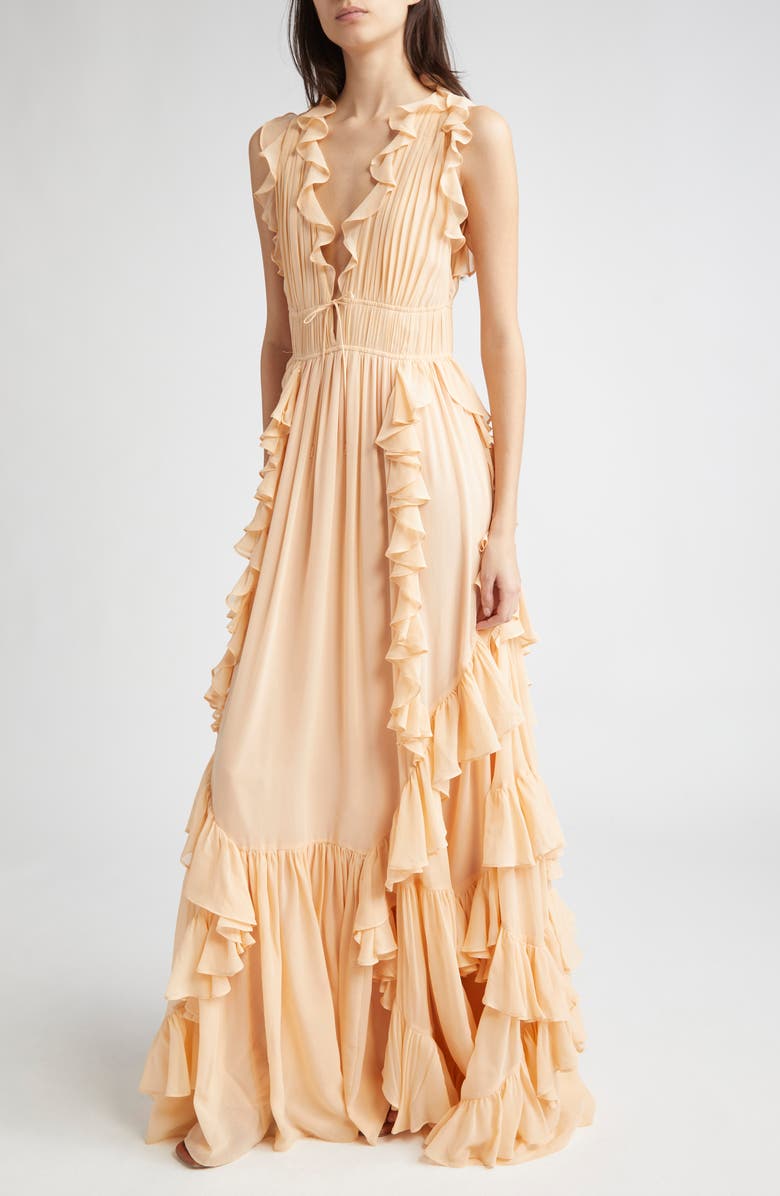 Ulla Johnson Florella Ruffle Sleeveless Silk Gown, Alternate, color, Peony