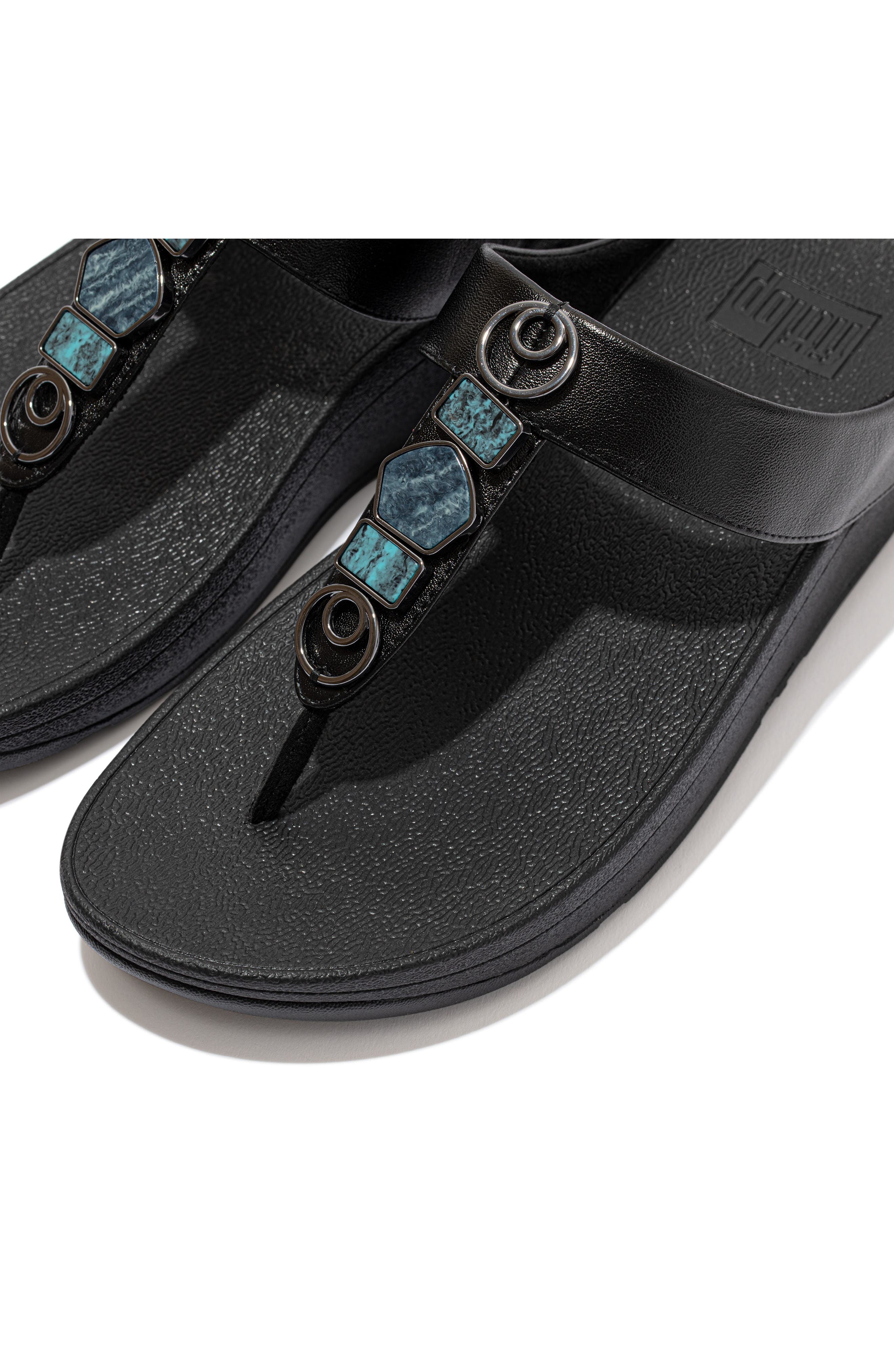 FitFlop Fino Stone Toe Post Wedge Sandal, Alternate, color, All Black