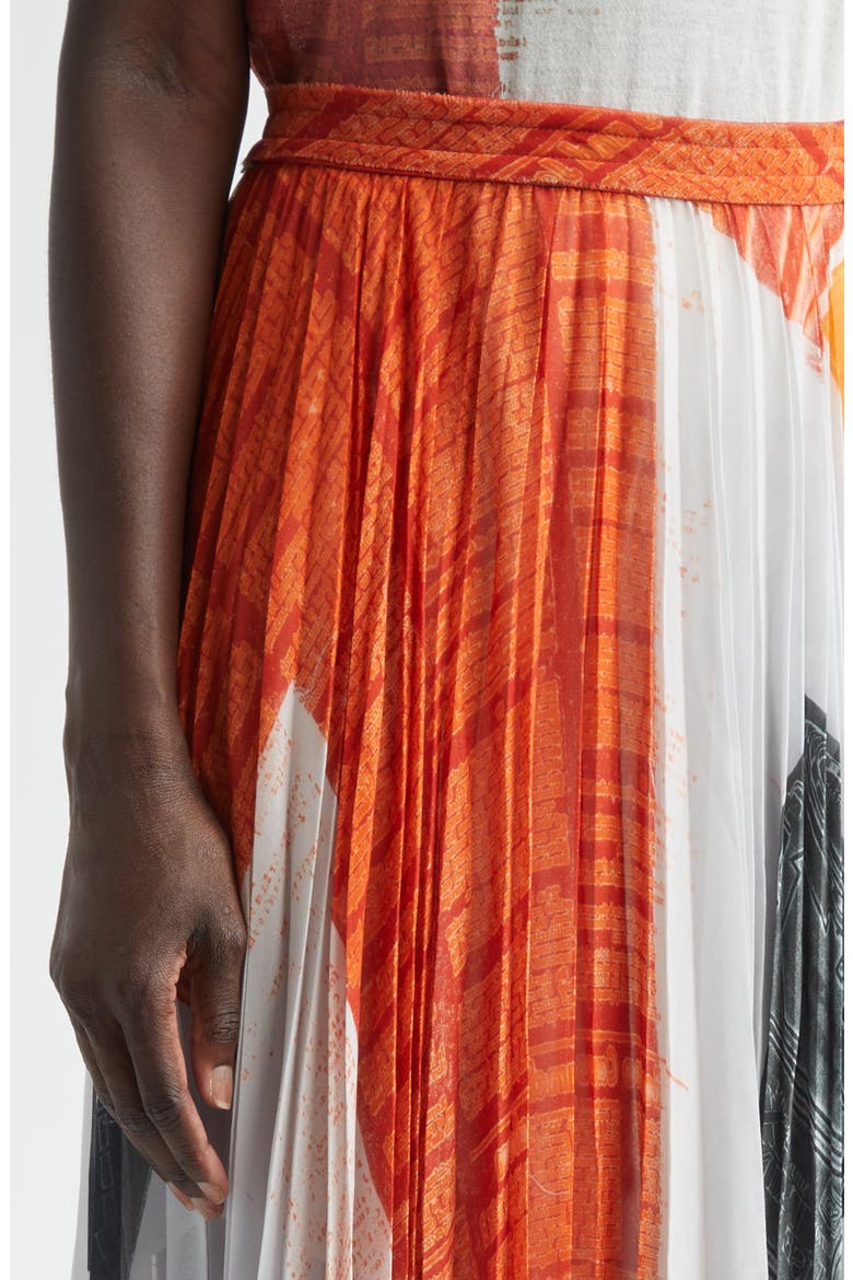 Collage Print Pleated Chiffon Midi Skirt, Alternate, color, RED MULTI