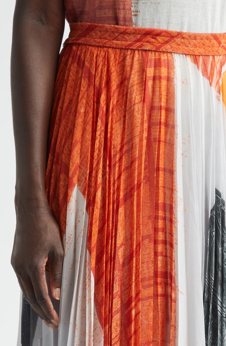 Jason Wu Collection Collage Print Pleated Chiffon Midi Skirt, Alternate, color, Red Multi