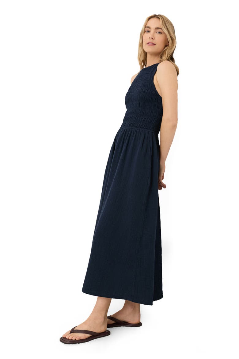 Organic Cotton Coastal Double Gauze Smocked Dress, Alternate, color, Navy Blue