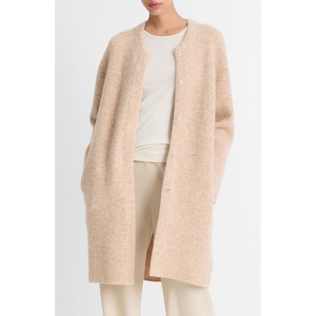 Vince Textured Soft Sculpt Cardigan Sweater In Wheat Cream