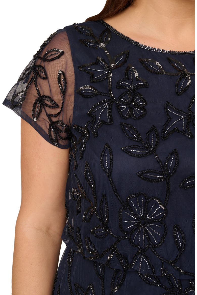 Beaded Mesh Gown, Alternate, color, NAVY BLACK