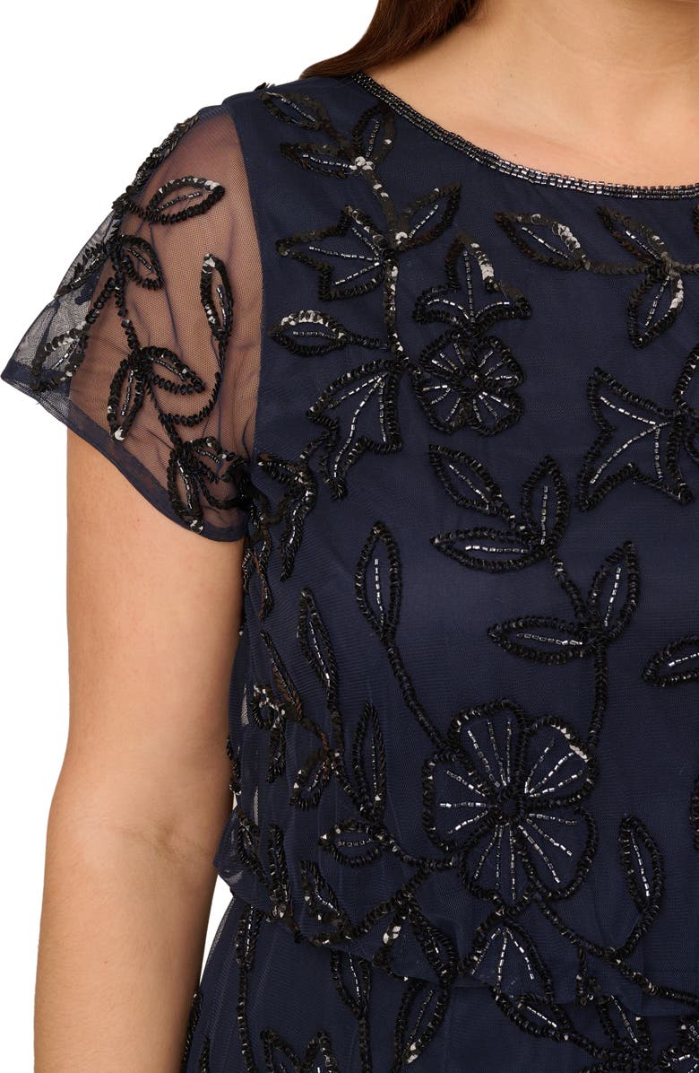 Adrianna Papell Beaded Mesh Gown, Alternate, color, Navy Black