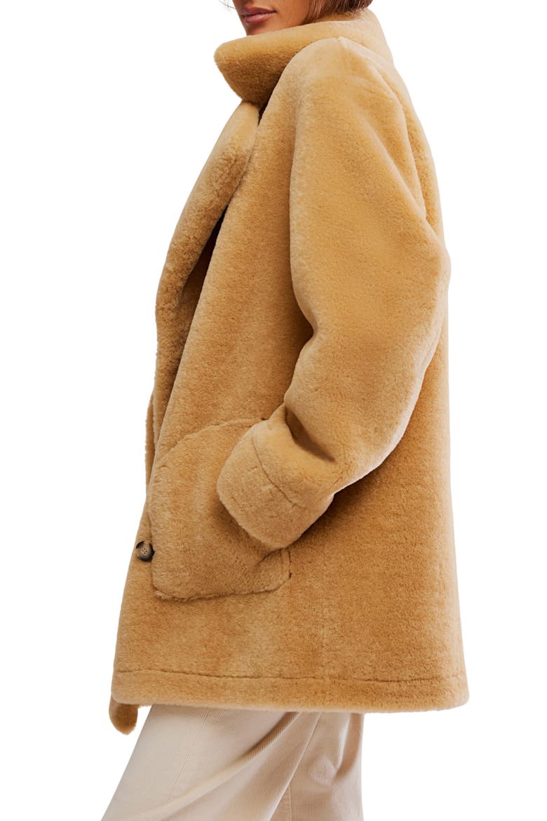 Mari Double Breasted Reversible Faux Shearling Coat, Alternate, color, TAN CREAM COMBO