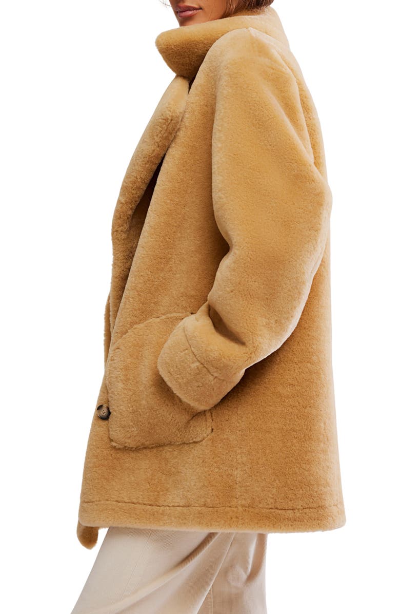Free People Mari Double Breasted Reversible Faux Shearling Coat, Alternate, color, Tan Cream Combo
