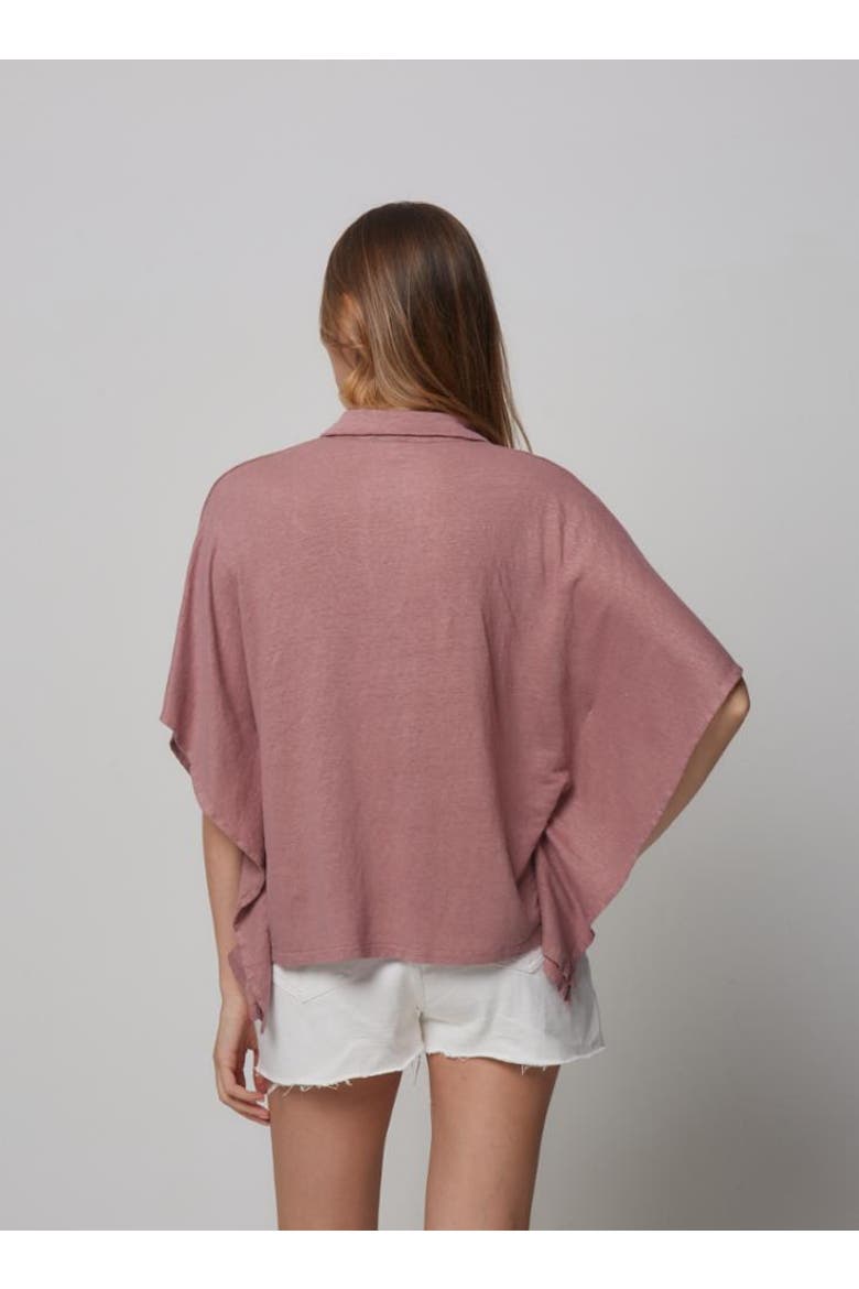 Linen Stretch Hand Dye Short Sleeve Batwing, Alternate, color, BOIS DE ROSE