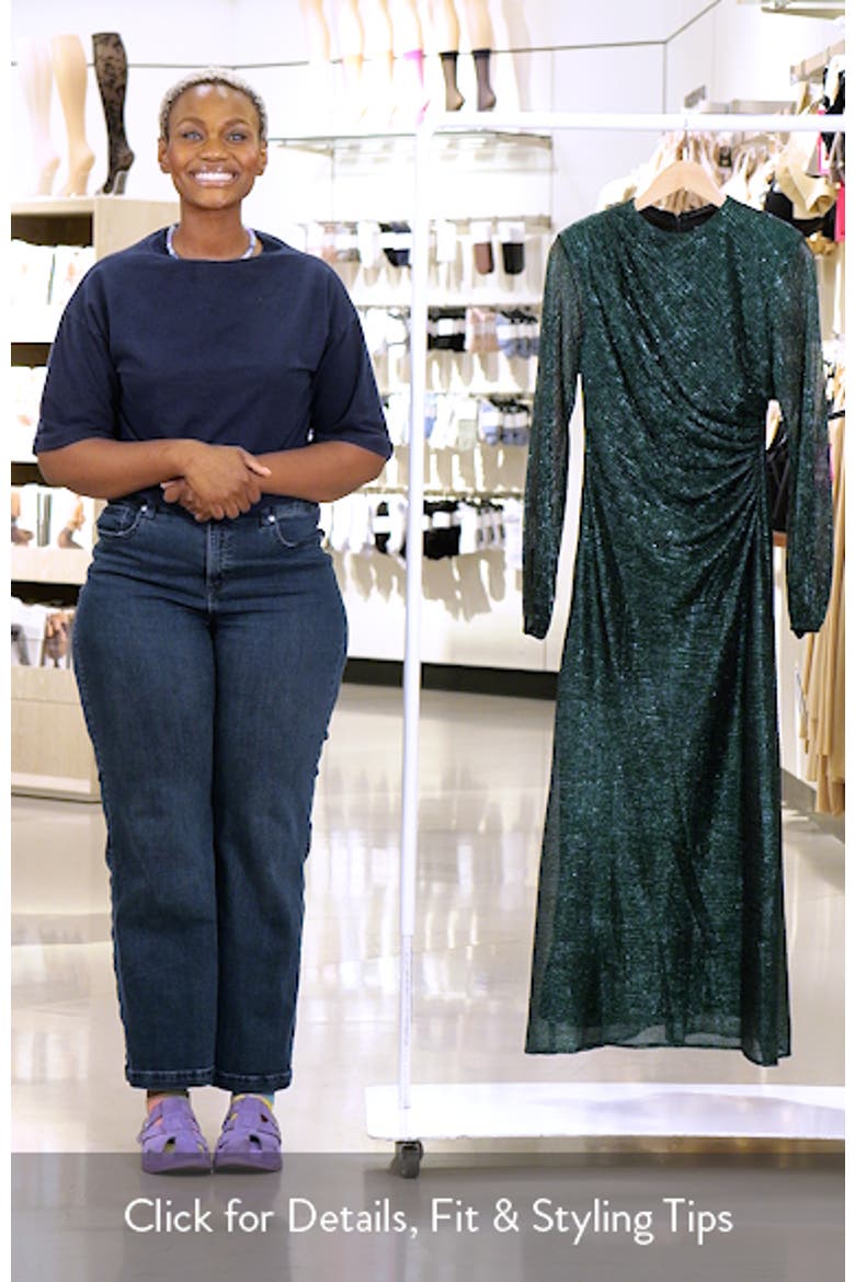 Metallic Crinkle Long Sleeve Sheath Gown video