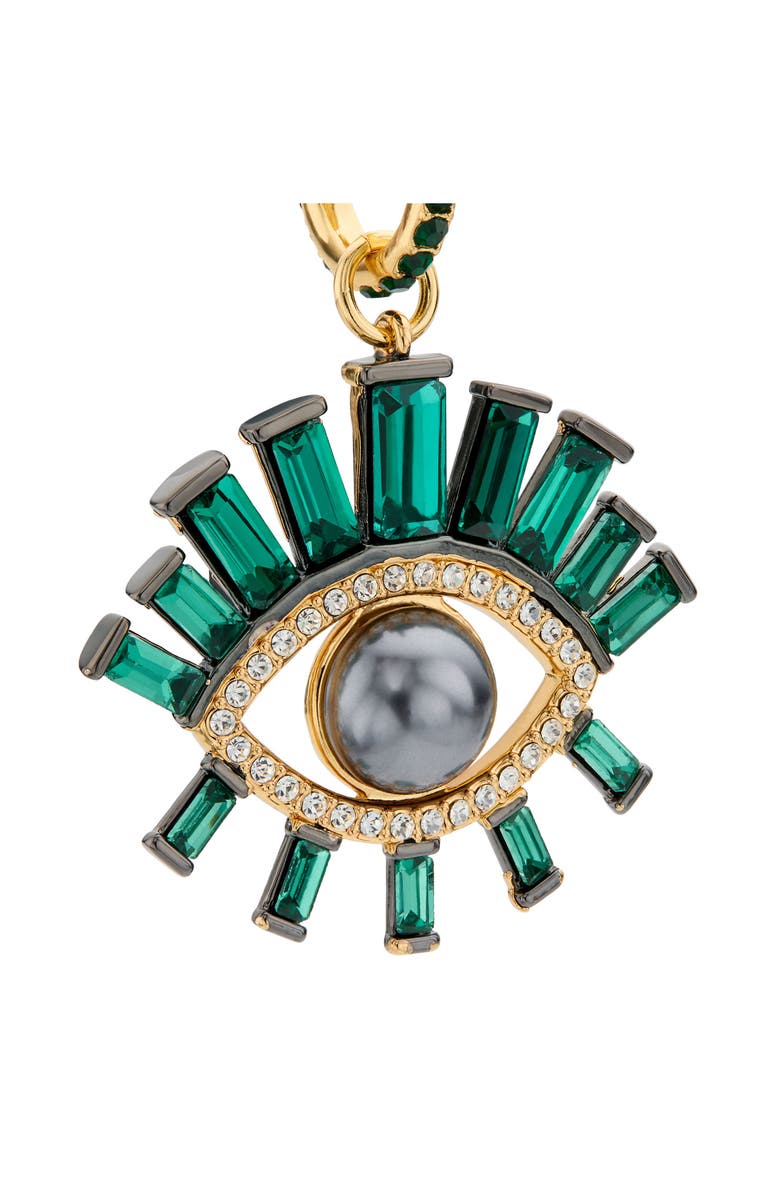 Kurt Geiger London Faux Pearl Evil Eye Drop Huggie Hoop Earrings, Alternate, color, Green