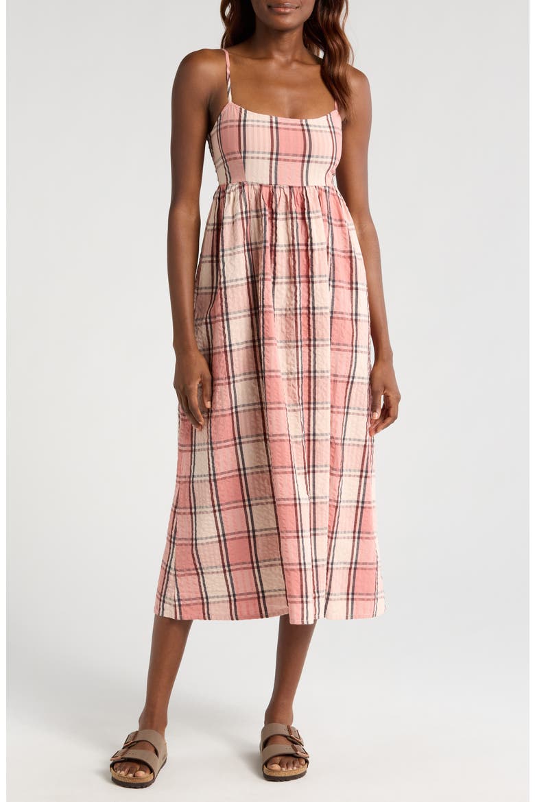 All Day Plaid Seersucker Midi Sundress, Main, color, CHOC CHIP