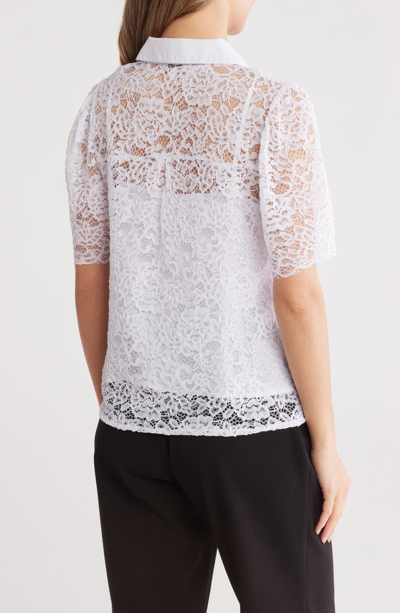 Nanette Lepore Lace Short Sleeve Button-Up Shirt, Alternate, color, Brilliant White