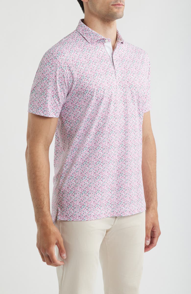 johnnie-O Bloom Neat Floral Performance Polo, Alternate, color, Palm Beach