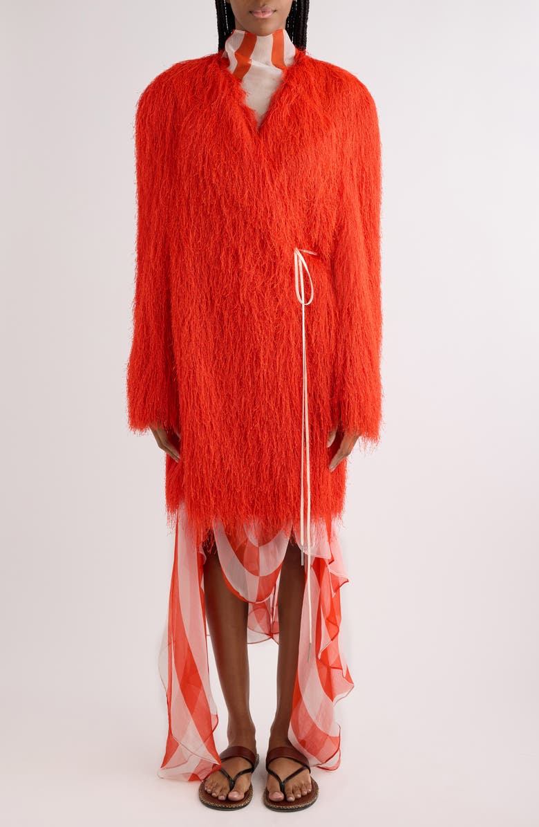 Dries Van Noten Fringe Wrap Coat, Alternate, color, Red