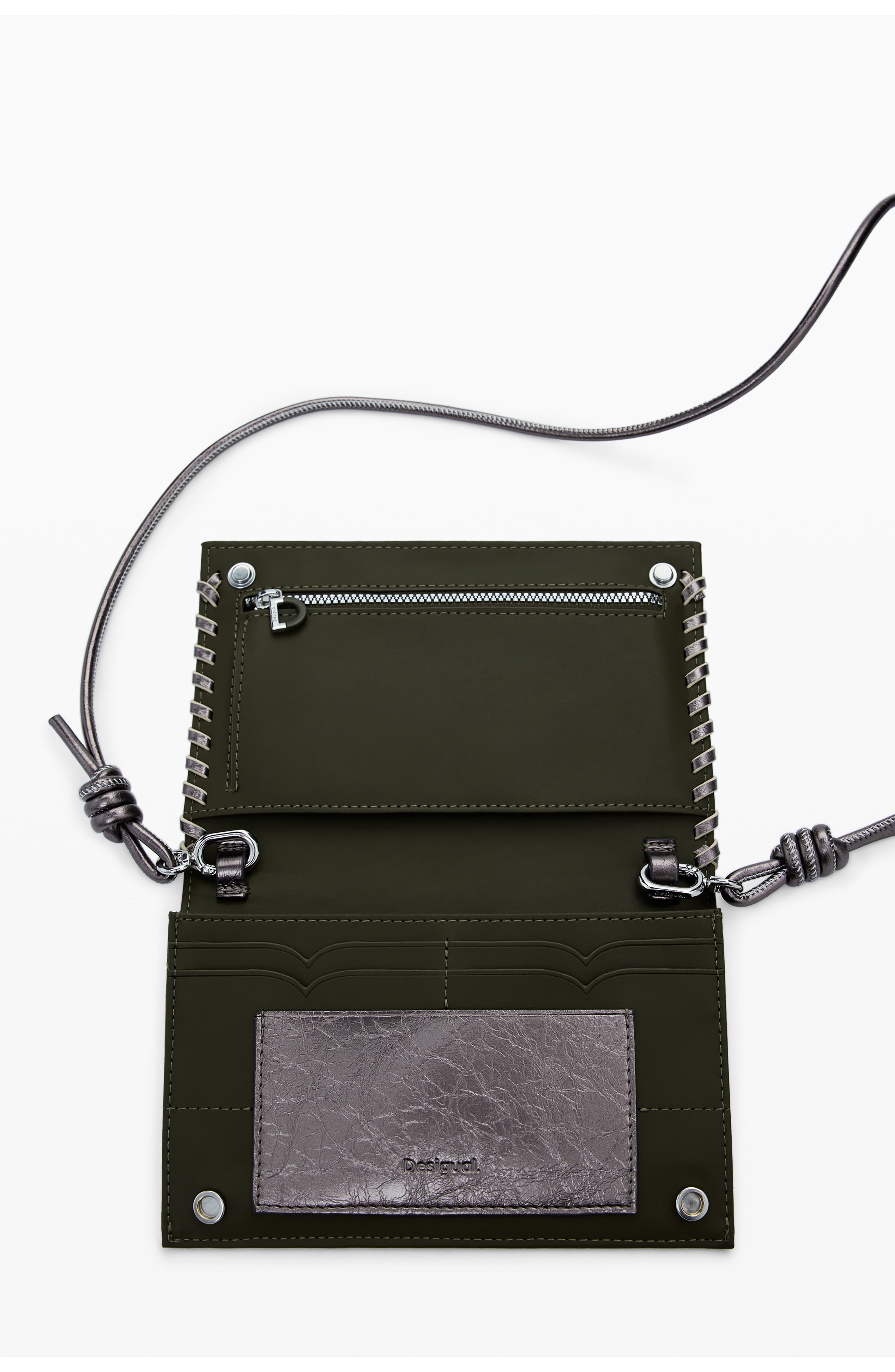 Desigual Metallic Faux Leather Crossbody Bag, Alternate, color, Silver