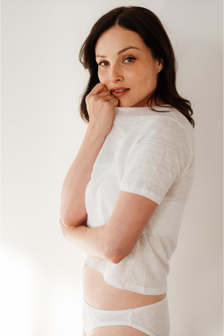 100% Organic Linen Cropped Tee, Alternate, color, White