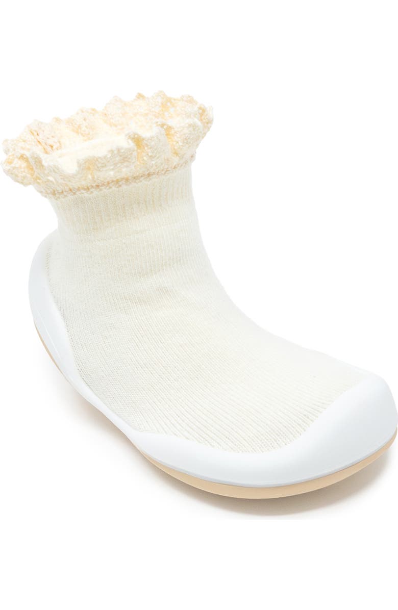 Toddler Girl Sock Shoes Lace Trim - Black