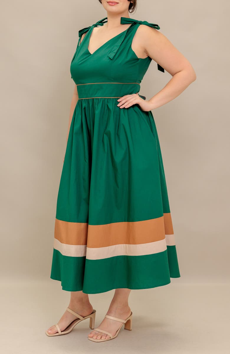 FLYING TOMATO Bow Strap Midi Dress, Alternate, color, Green Taupe