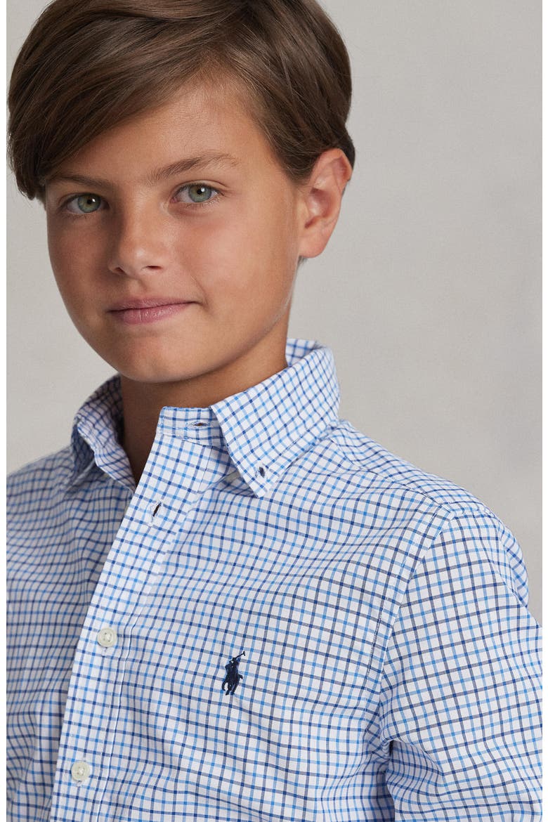 Kids' Tattersall Cotton Button-Down Shirt, Alternate, color, BLUE MU