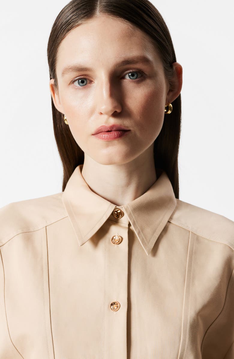 & Other Stories Tapered Waist Cotton & Linen Blend Button-Up Shirt, Alternate, color, Beige Dusty Light