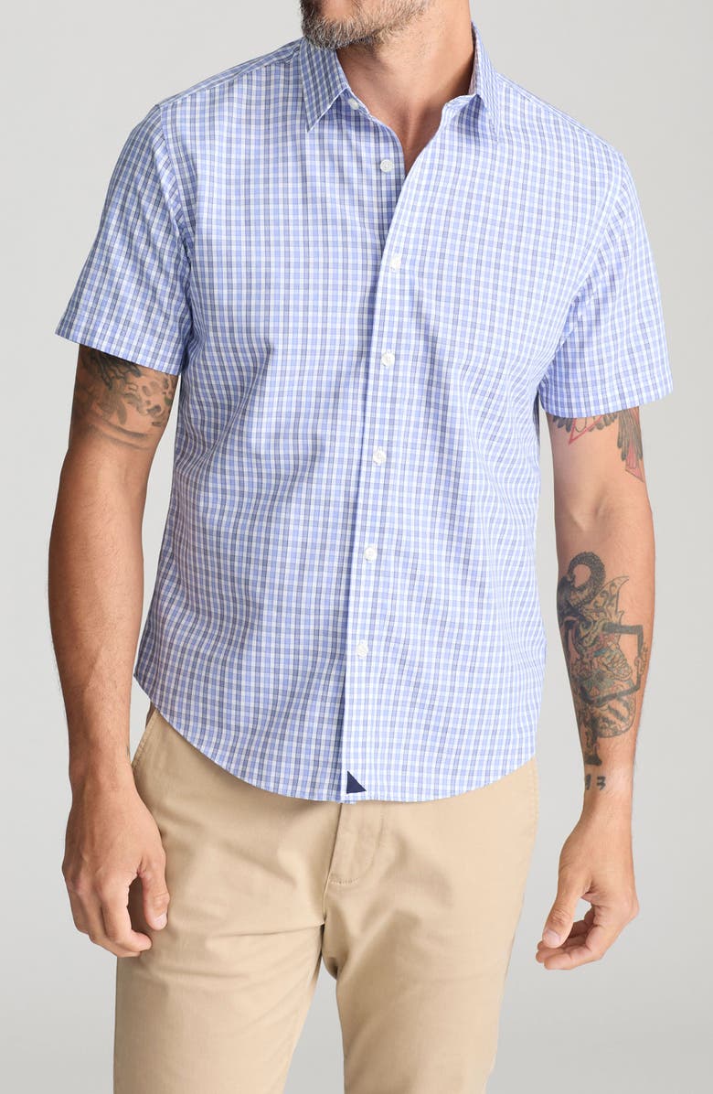 UNTUCKit Dante Gingham Check Wrinkle Free Short Sleeve Cotton Button-Up Shirt, Main, color, Blue