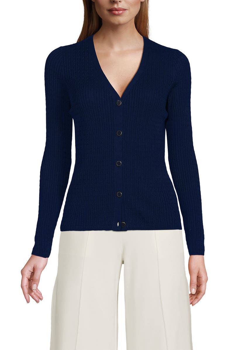Lands' End Drifter Baby Cable VNeck Cardigan Sweater, Main, color, Deep Sea Navy