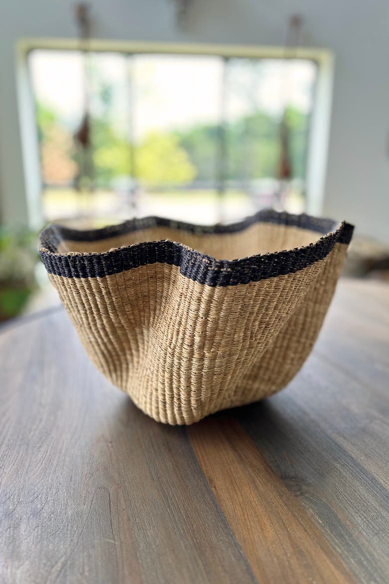 Handwoven Wave Basket, Alternate, color, Natural w/ Black