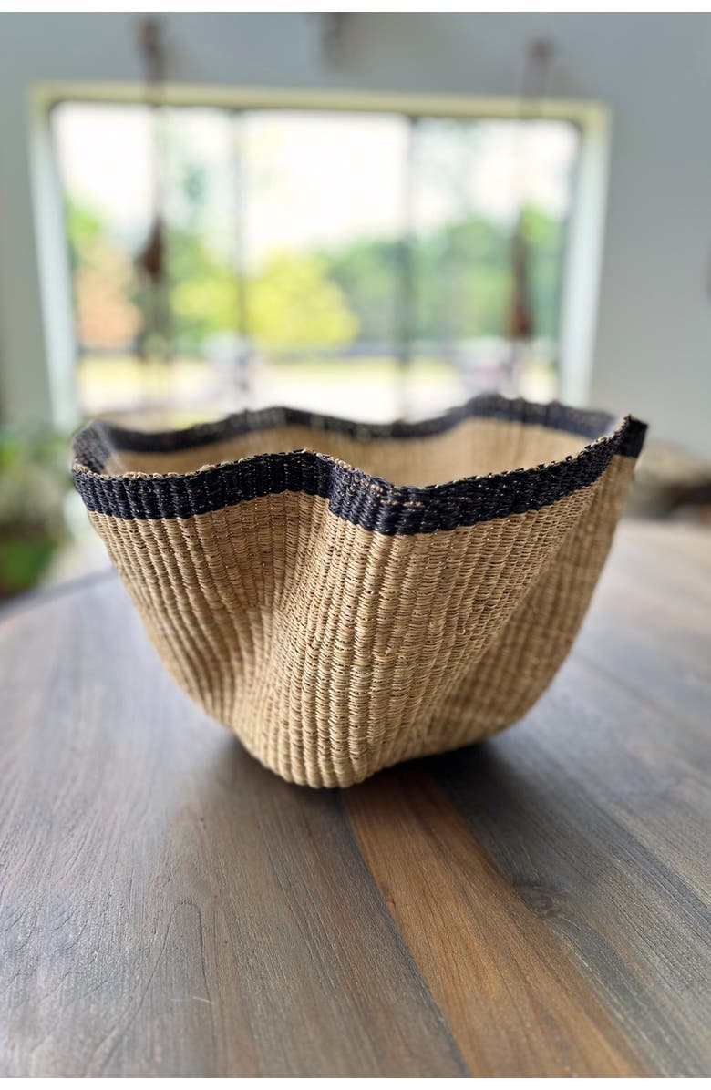 Mbare Handwoven Wave Basket, Alternate, color, Natural W/ Black