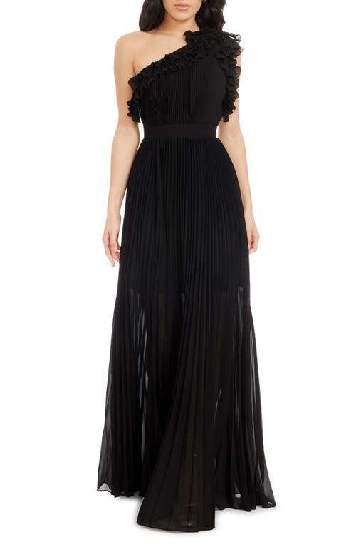 Dress the Population Vida One-Shoulder Pleated Chiffon Gown in Black at Nordstrom, Size Small