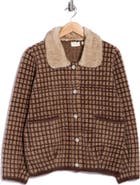 CYRUS Plaid Knit Faux Fur Collar Jacket