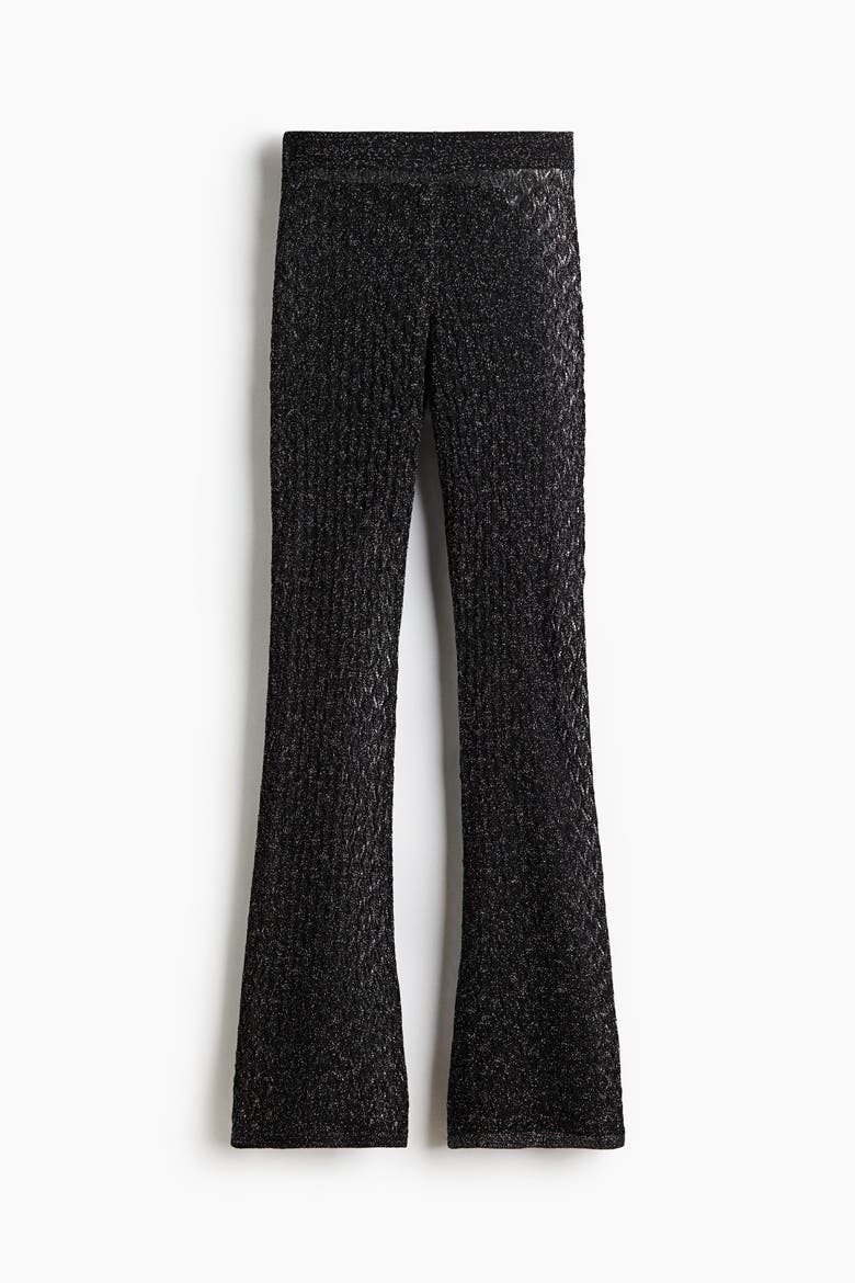 Shimmery Pointelle-knit Pants, Alternate, color, Black