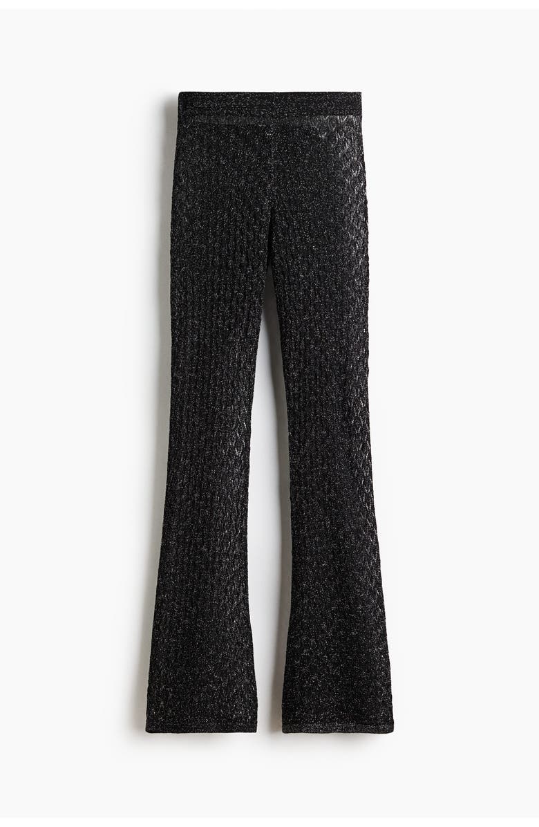 H&M Shimmering Pointelle-knit Trousers, Alternate, color, Black