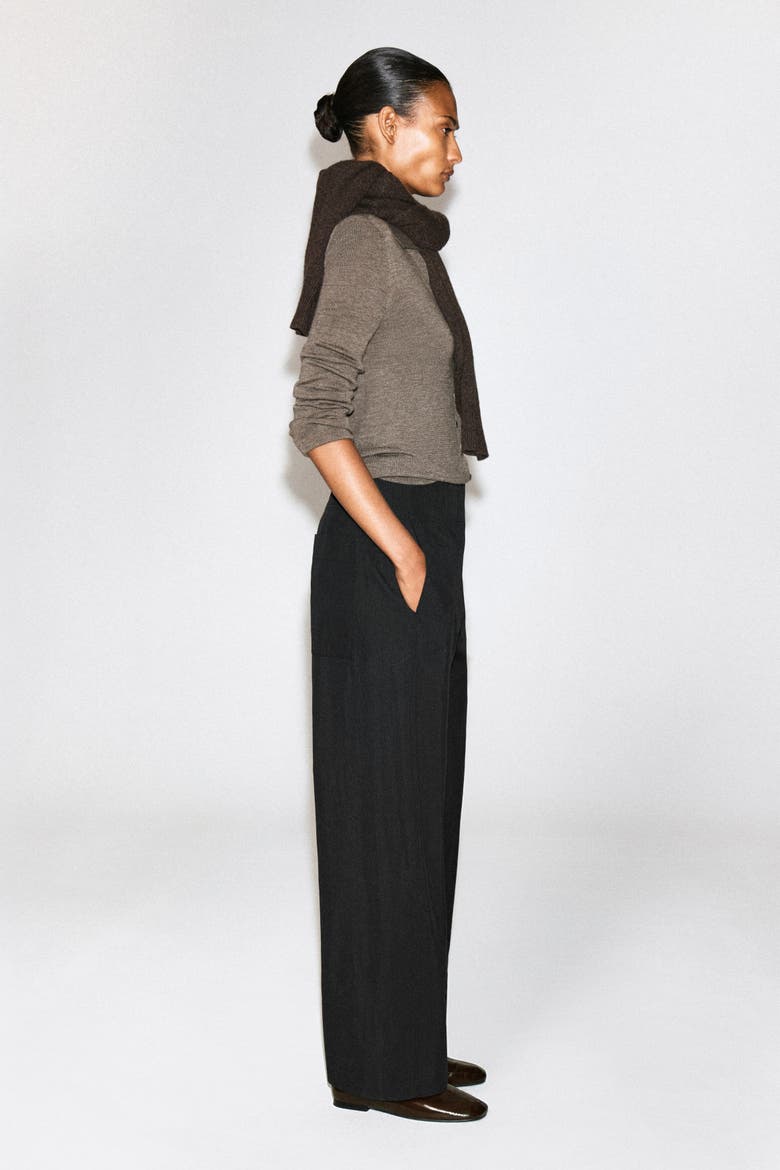Barrel-Leg Pima Cotton Pants, Alternate, color, BLACK