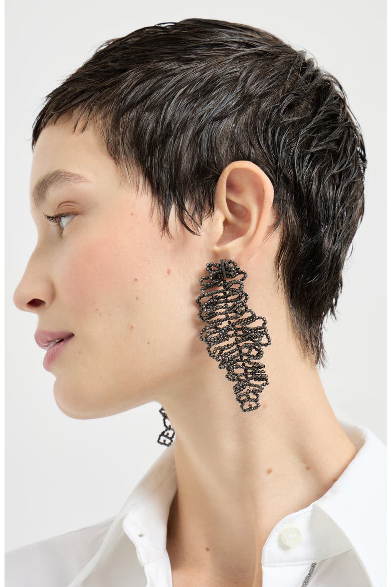Sculptured leaf earrings, Alternate, color, Lignite Grey