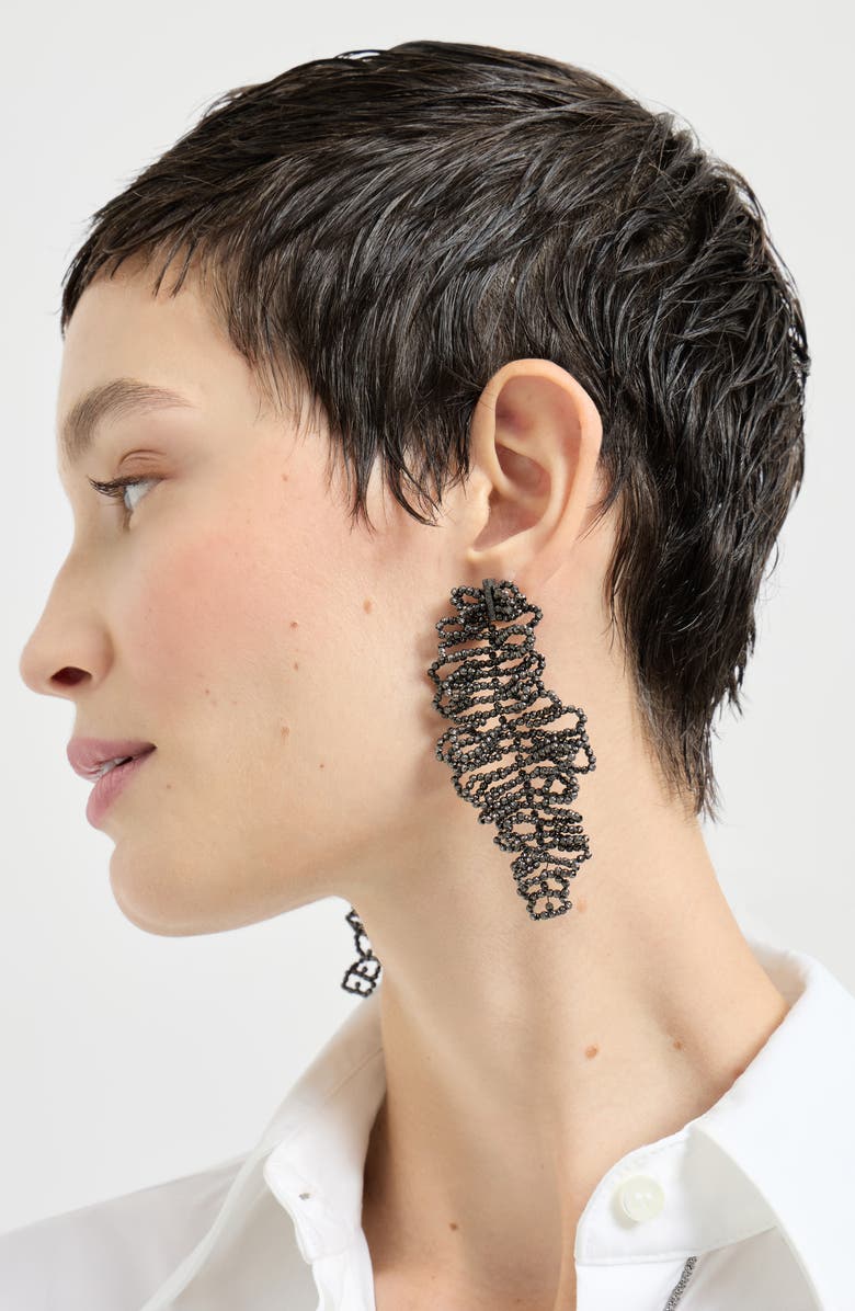 Brunello Cucinelli Sculptured leaf earrings, Alternate, color, Lignite Grey