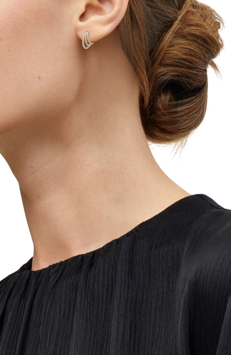 Frankie & Zoe 14K Yellow Gold Diamond Triple Row Huggie Hoop Earrings, Alternate, color, Yellow Gold